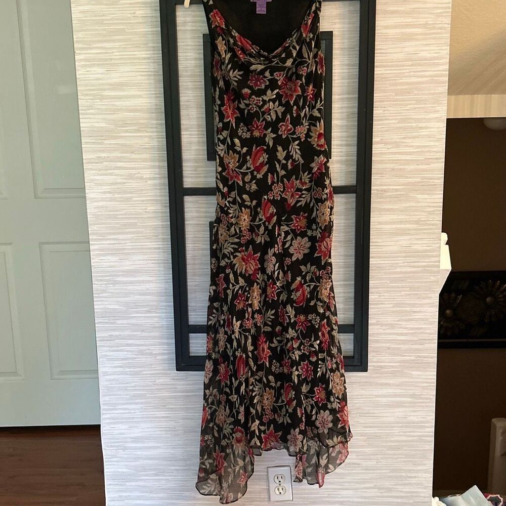 Jeunesse y2k vintage gorgeous feminine 100% silk black floral dress size 6maxi l